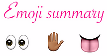 emoji summary of eyes looking to the side, a brown hand doign a stop sign, and a tongue