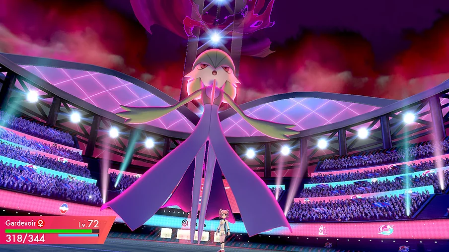 a gardevoir is dynamaxing in a stadium