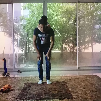 a sequence of photos of a man bending down to pray