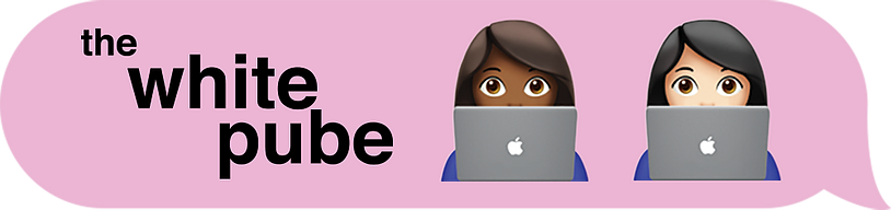 Emojis representing Zarina and Gabriella at their computers, with text saying 'The White Pube'
